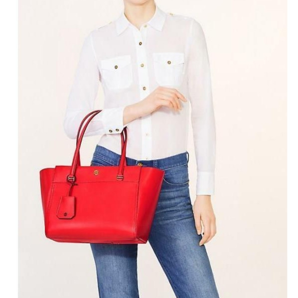 Tory Burch Parker Tote Top Zip Handbag Satchel Red Ginger